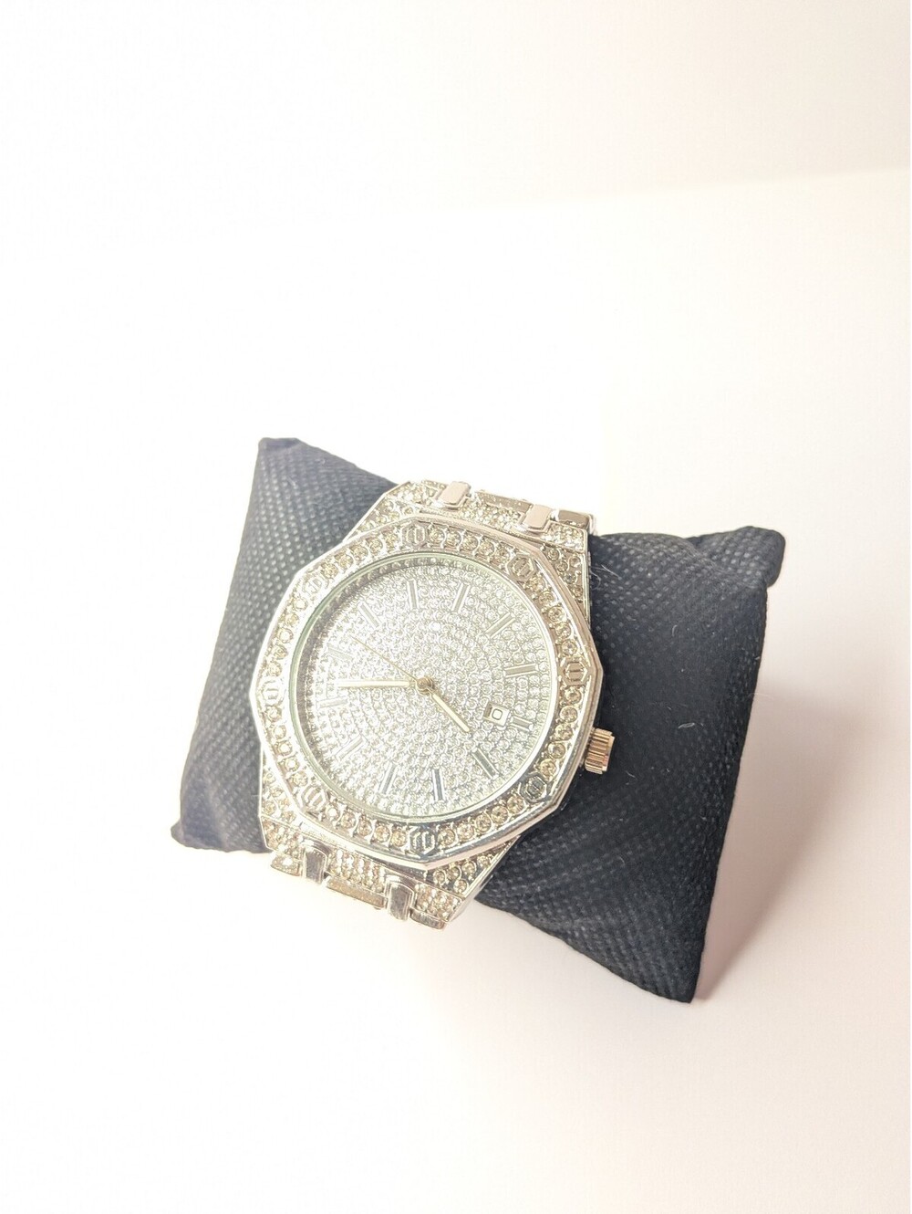 Men's watch moissanite simulated - iced out - silver color - fixed bezel